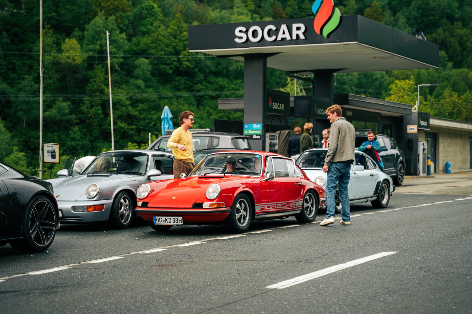 Cars gathered on the road